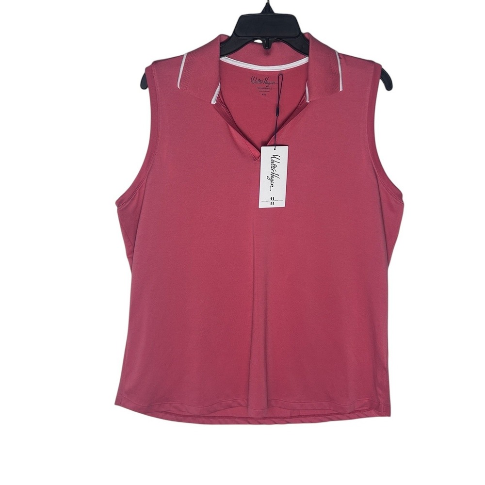Walter Hagen Womens P11 Sleeveless Johnny Golf Polo Shirt Pink Rouge‎ XXL New